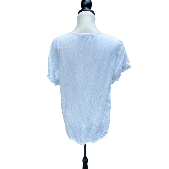 Zara Womens M White Linen Blend Top Relaxed Fit Side Buttons Lagenlook Classic - Picture 3 of 9